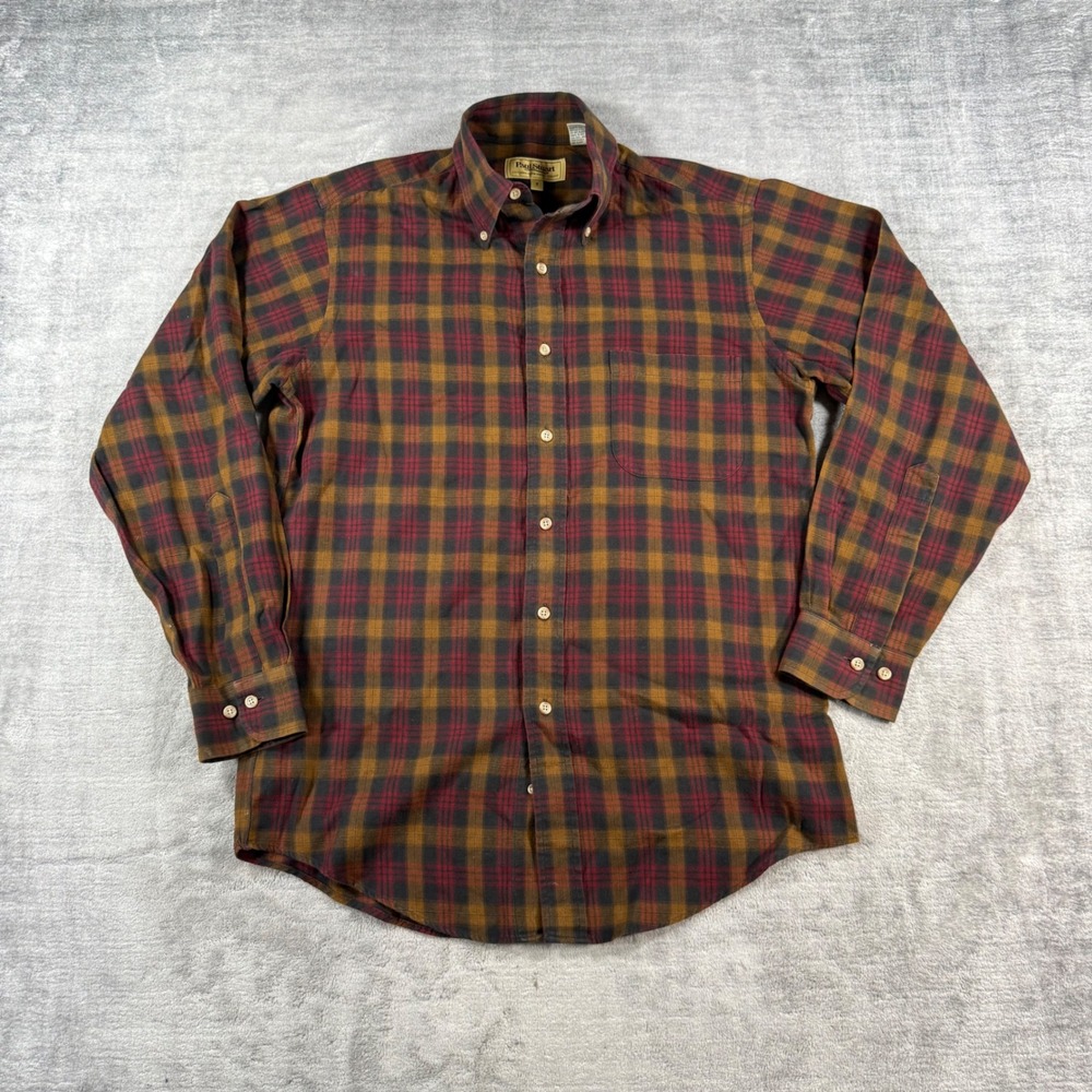 Paul Stuart Shirt Mens Small Burgundy Plaid Button Down Wool Blend Made in USA